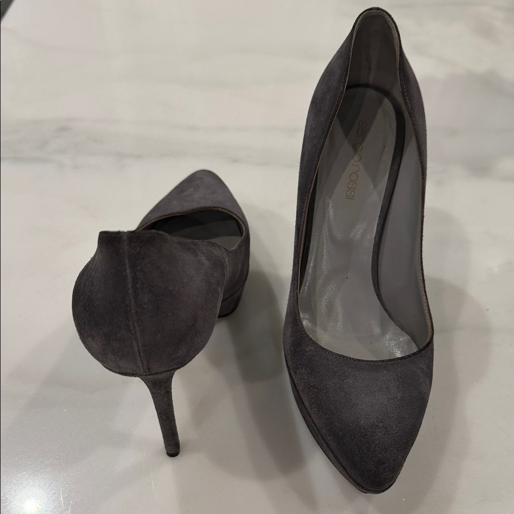 Sergio Rossi Dark Gray Suede Pointed-Toe Stiletto Pumps